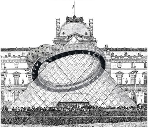 Illustrazione di Diego Cusano piramide del Louvre con anello di Cartier